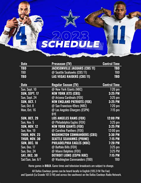 Dallas Cowboys Schedule 2023 To 2024 Printable