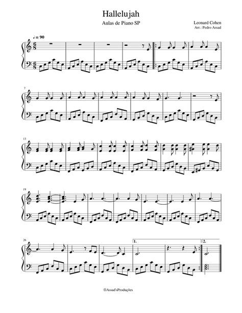 hallelujah leonard cohen sheet music for piano solo