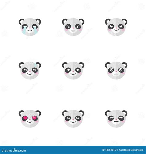 Panda Set Emotions Vector Cartoon Style Cute Collection Doodle Kid