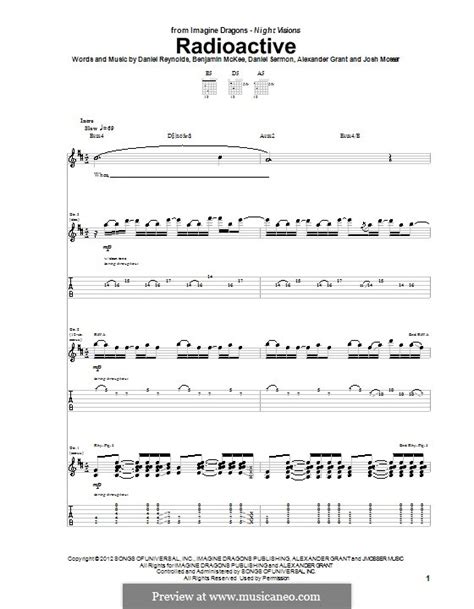 High quality piano sheet music for radioactive by imagine dragons. Radioactive (Imagine Dragons) by A. Grant, B. McKee, D. Reynolds, D. Sermon, J. Mosser on MusicaNeo