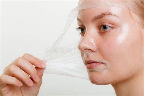 Woman Removing Facial Peel Off Mask Stock Photo Image Of Apply Care