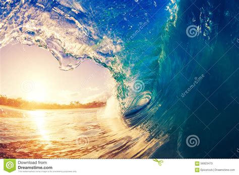 Big Blue Ocean Wave Sunny Sky Stock Image Image Of