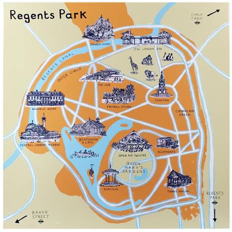 Regents Park Map Print Club London London Map Art London Map
