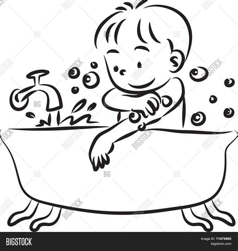 Child Taking A Bath Clipart Black And White