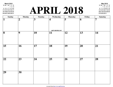 Download April 2018 Calendar 2