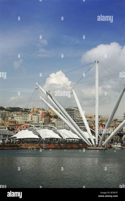 The Bigo By Renzo Piano Genoa Old Harbor Porto Antico Italy Stock