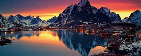 Lofoten Sunrise Near Sea Mountains Norway Island Hd 4k