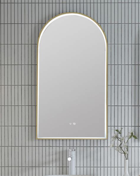 Brushed Brass Arch 500d Led Mirror 90cm X 50cm Luxe Mirrors