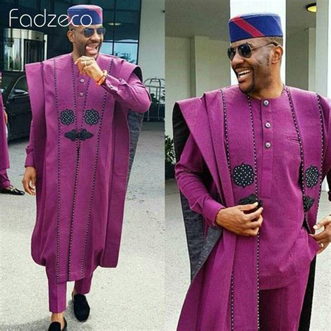 Fadzeco Agbada African Suits For Men Dashiki Tops Shirt Pants Business