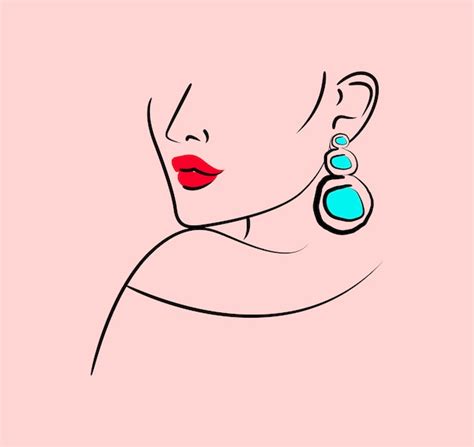 Premium Vector Abstract Beauty Red Lips Woman With Earrings Line Drawing