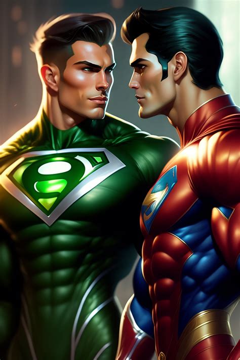Lexica Two Thin Muscular Superheroes Green Lantern And Superman Gay Romance Sharp Details