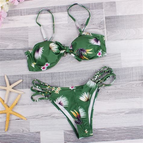 floral bikini 2017 sexy micro swimwear women s plait bottoms bathing suit handmade weave