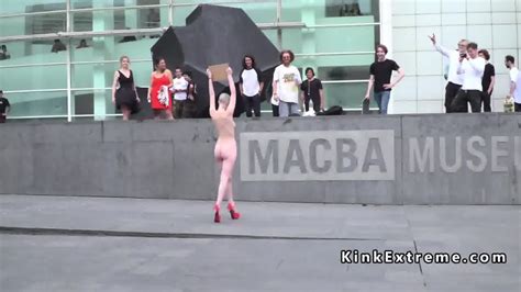 Shaved Head Slave Disgraced In Public