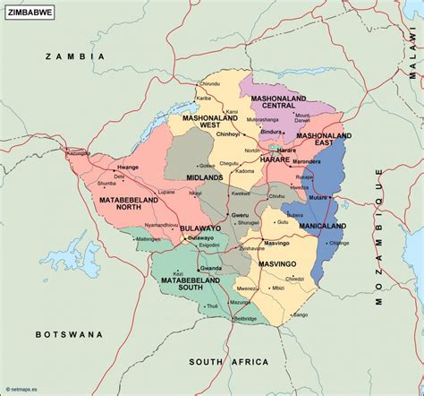 Zimbabwe is a landlocked country in southern africa, lying between latitudes 15° and 23°s , and longitudes 25° and 34°e. zimbabwe political map. Vector Eps maps. Eps Illustrator Map | Vector World Maps
