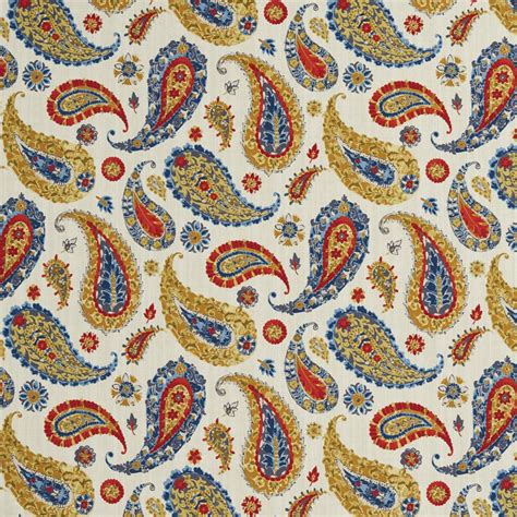 B0490b Red Gold And Dark Blue Large Paisley Print Upholstery Fabric