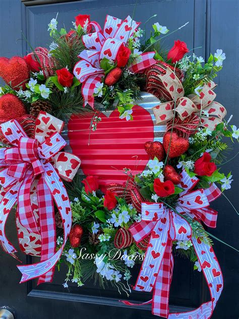 Valentines Wreath Farmhouse Valentine Door Wreath Red Heart Wreath