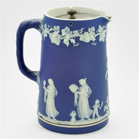 Wedgwood Antique Victorian Dark Cobalt Blue Jasperware Upright Jug