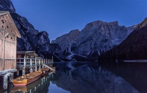 Wallpaper Night Nature Lake Boats Pier Italy Forest The