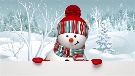 funny 3d snowman looking out the round window christmas holiday background animated greeting
