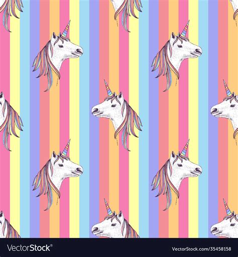 Seamless Pattern With Hand Drawn Unicorns Vector Image