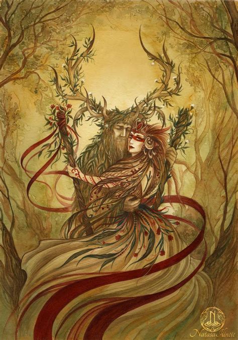 “beltane” Depicting The May Queen And The Horned God Watercolour