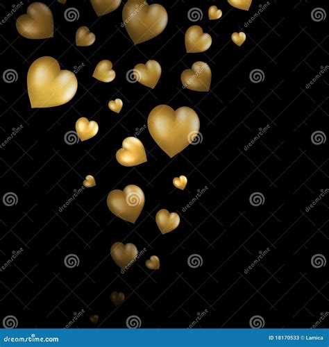 Abstract Flying Gold Hearts On Black Background Stock Vector