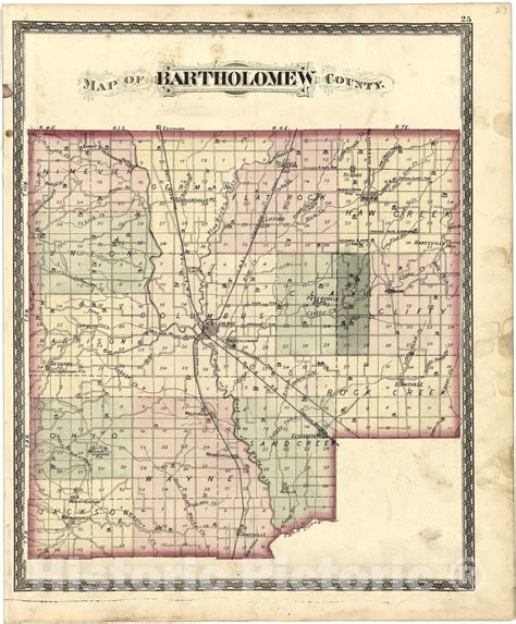 Historic 1879 Map Atlas Of Bartholomew Co Indiana Map Of