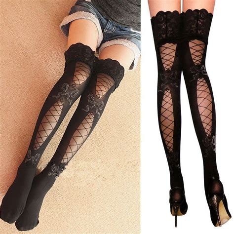 1 pair hot sale black sheer lace women top thigh high silk stockings nylons hosiery in stockings