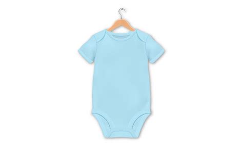 Vector Realistic Blue Blank Baby Bodysuit Template On A Hanger Mockup