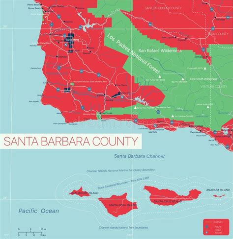 Santa Barbara County State Detailed Editable Map Stock Vector