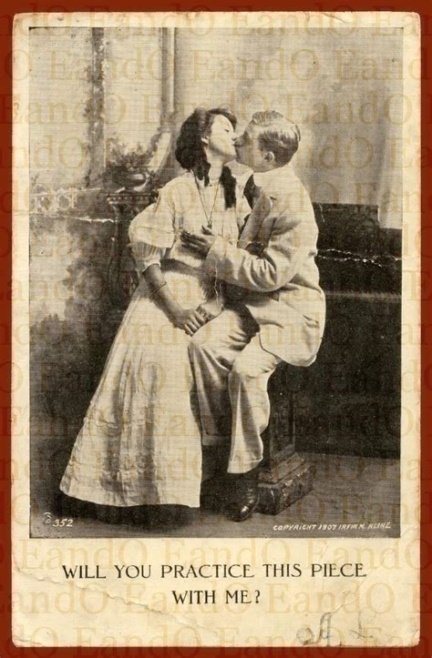 Victorian Risque Romantic Postcard 1900s Musical Double