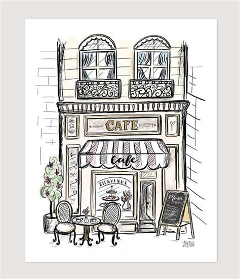 French Cafe French Scene Illustration Spring Decor Art Etsy