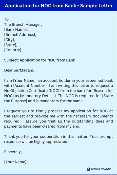 6 Samples Application For Noc From Bank