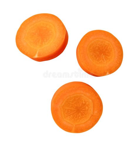 Top View Set Of Fresh Beautiful Orange Carrot Slices Isolated On White