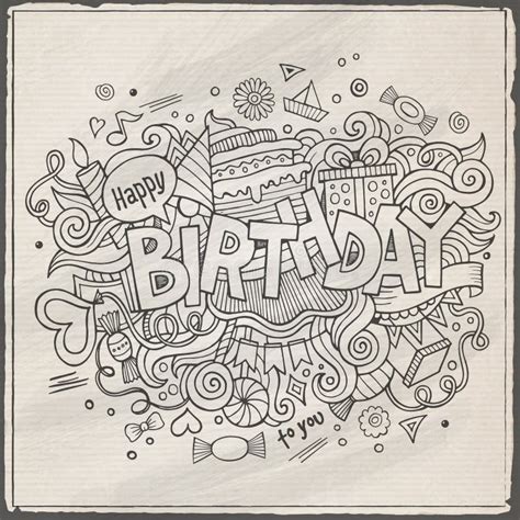 Birthday Hand Lettering And Doodles Elements Stock Vector