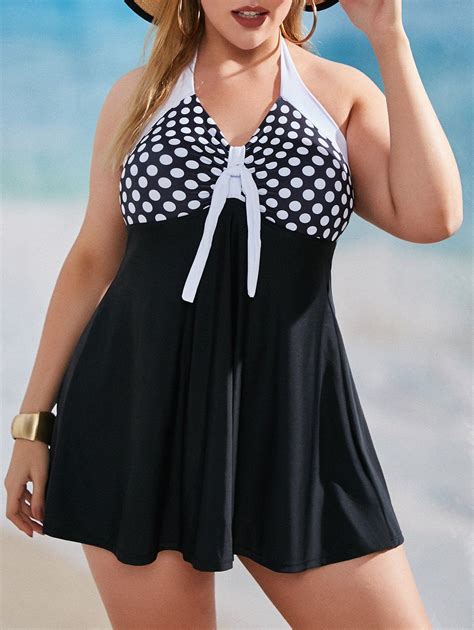 Off Plus Size Polka Dot Knot Skirted One Piece Swimsuit In