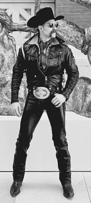 Boots Outfit Men Black Leather Biker Jacket Leather Denim Cowboy