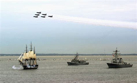 Uss Constitution Sailing Under Her Own Power Flanked By A Us Frigate