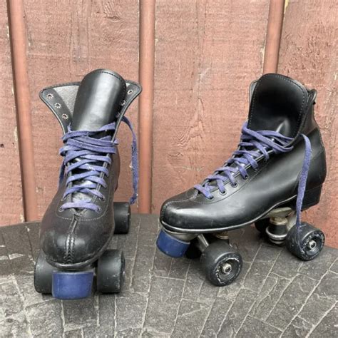 Vintage Roller Derby Black Leather Roller Skates Urethane Wheels Size