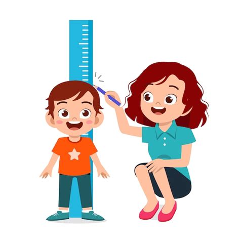 Happy Cute Kid Boy Measuring Height With Mom Free Download Vector Psd