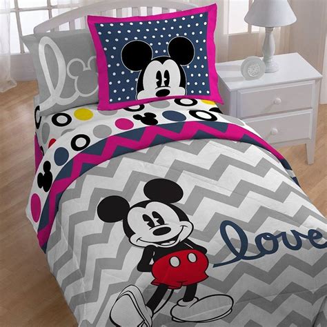 You can use this bedding set for home. 6pc Disney Mickey Mouse Full Bedding Set Grey Chevron ...