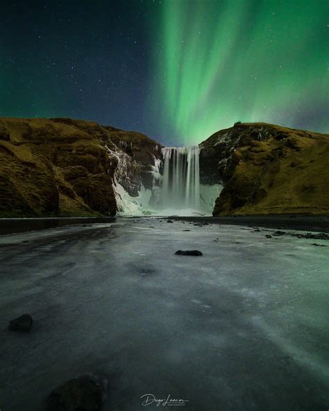 Skogafoss Waterfall At Night Iceland