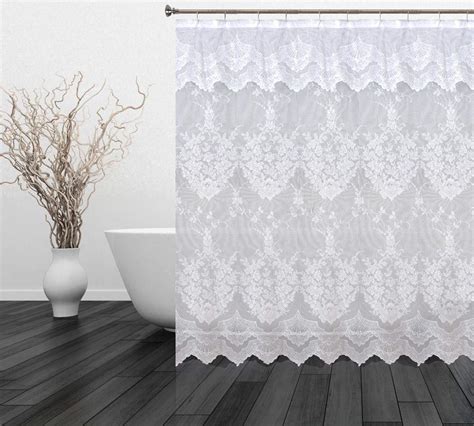 Romance Lace Flower Shower Curtain With An Attached Valance White