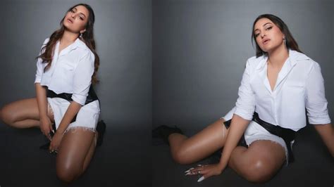 Double Xl Sonakshi Sinha Is Sizzling In All White Outfit With Black Belted Style Check Out