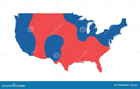 Map Of United States Of America Is Divided Into Blue States And Red States Cartoon Vector
