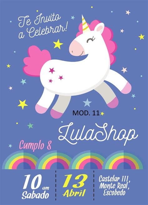 Invitación Unicornio Cumpleaños Imprimible 4999 En Mercado Libre