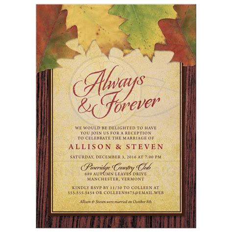 The wedding invitation sample messages include bride and groom inviting, parents inviting and wedding invitation messages for friends. Post-Wedding Reception Only Invitations - Rustic Autumn Leaves