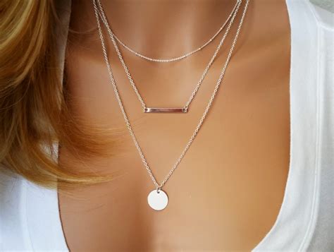Monogram Silver Layering Necklace Layered Necklace Skinny Etsy