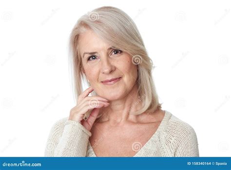 Beautiful 50 Years Old Woman Portrait Isolated Stock Photo Image Of