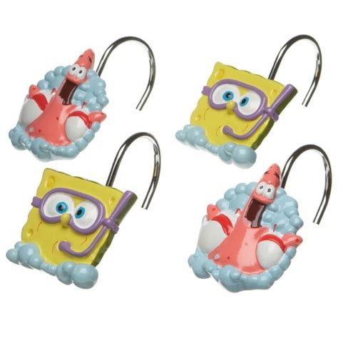 12pc Spongebob Squarepants Shower Curtain Hook Set Bubbly Fun Bath